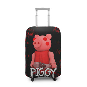 Чехол для чемодана 3D с принтом ROBLOX PIGGY - СВИНКА ПИГГИ в Санкт-Петербурге, 86% полиэфир, 14% спандекс | двустороннее нанесение принта, прорези для ручек и колес | pig | piggy | roblox | игра | компьютерная игра | логотип | онлайн | онлайн игра | пигги | поросенок | роблакс | роблокс | свинка | свинья