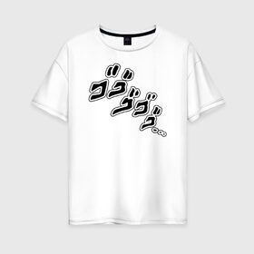 Женская футболка хлопок Oversize с принтом JoJo Bizarre Adventure в Санкт-Петербурге, 100% хлопок | свободный крой, круглый ворот, спущенный рукав, длина до линии бедер
 | anime | jojo | jojo’s bizarre adventure | аниме | анимэ | биззаре адвенчер | джо | джо джо | джоджо | джонатан джостар | дзёсукэ хигасиката | дзётаро кудзё | жожо | игги | кира | лого | манга | невероятные приключения