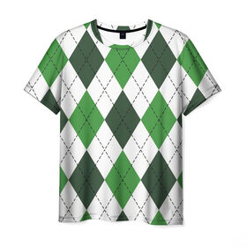 Мужская футболка 3D с принтом Зелёные ромбы в Санкт-Петербурге, 100% полиэфир | прямой крой, круглый вырез горловины, длина до линии бедер | белый | геометрические фигуры | зеленый | пунктир | ромб | ромбы | тёмный