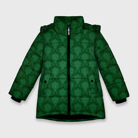 Зимняя куртка для девочек 3D с принтом Готические зелёные цветы в Санкт-Петербурге, ткань верха — 100% полиэстер; подклад — 100% полиэстер, утеплитель — 100% полиэстер. | длина ниже бедра, удлиненная спинка, воротник стойка и отстегивающийся капюшон. Есть боковые карманы с листочкой на кнопках, утяжки по низу изделия и внутренний карман на молнии. 

Предусмотрены светоотражающий принт на спинке, радужный светоотражающий элемент на пуллере молнии и на резинке для утяжки. | готика | зеленый | светлый | темный | цветы