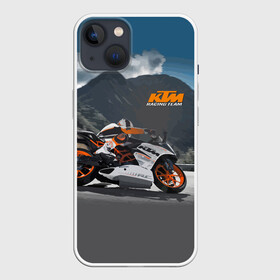 Чехол для iPhone 13 с принтом KTM Racing team в Санкт-Петербурге,  |  | clouds | ktm | motorcycle | mountains | nature | racer | racing | route | sky | team | гонщик | горы | мотоцикл | небо | облака | природа | трасса