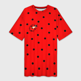 Платье-футболка 3D с принтом Божья коровка на горошке в Санкт-Петербурге,  |  | ladybug | pattern | summer | алый | арбуз | бабочки | вишня | горох | горошек | животные | жук | клубника | красный | круги | лапки | лето | насекомые | орнамент | паттерн | помада | прикольный | пузыри | пятнистый
