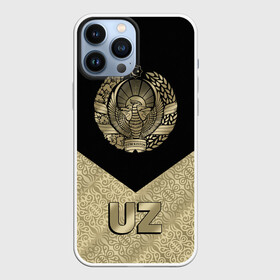 Чехол для iPhone 13 Pro Max с принтом Узбекистан в Санкт-Петербурге,  |  | coat of arms | cotton | crescent | eagle | ears | flag | republic | stars | sun | uzbekistan | герб | звезды | колосья | орел | полумесяц | республика | солнце | узбекистан | флаг | хлопок