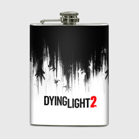 Фляга с принтом Dying Light 2 в Санкт-Петербурге, металлический корпус | емкость 0,22 л, размер 125 х 94 мм. Виниловая наклейка запечатывается полностью | Тематика изображения на принте: 2 | 2021 | dying light | light | logo | techland | игра | красный | кровь | лого | логотип