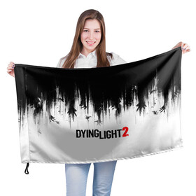Флаг 3D с принтом Dying Light 2 в Санкт-Петербурге, 100% полиэстер | плотность ткани — 95 г/м2, размер — 67 х 109 см. Принт наносится с одной стороны | 2 | 2021 | dying light | light | logo | techland | игра | красный | кровь | лого | логотип