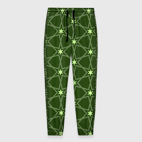 Мужские брюки 3D с принтом Зеленые звёзды в Санкт-Петербурге, 100% полиэстер | манжеты по низу, эластичный пояс регулируется шнурком, по бокам два кармана без застежек, внутренняя часть кармана из мелкой сетки | вертикальный рисунок | звёзды | зеленый | отражение | темный