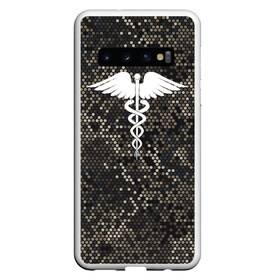 Чехол для Samsung Galaxy S10 с принтом Кадуцей Змеиная кожа в Санкт-Петербурге, Силикон | Область печати: задняя сторона чехла, без боковых панелей | больница | врач | змеи | змеиная кожа | змея | знак медицины | кадуцей | медик | медицина | хирург