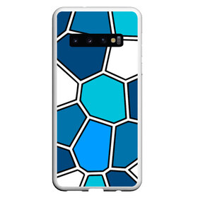 Чехол для Samsung Galaxy S10 с принтом Ледяной витраж в Санкт-Петербурге, Силикон | Область печати: задняя сторона чехла, без боковых панелей | Тематика изображения на принте: витраж | геометрия | зенит | сетка | синий | соты | футбол