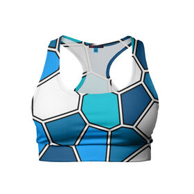 Женский спортивный топ 3D с принтом Ледяной витраж в Санкт-Петербурге, 82% полиэстер, 18% спандекс Ткань безопасна для здоровья, позволяет коже дышать, не мнется и не растягивается |  | витраж | геометрия | зенит | сетка | синий | соты | футбол