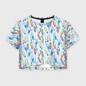 Женская футболка Crop-top 3D с принтом доски для серфинга в Санкт-Петербурге, 100% полиэстер | круглая горловина, длина футболки до линии талии, рукава с отворотами | serfing | sup boarding | sup serfing | sup серфинг | сап серфинг | серфинг