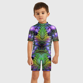 Детский купальный костюм 3D с принтом Неоновый цветок в Санкт-Петербурге, Полиэстер 85%, Спандекс 15% | застежка на молнии на спине | желтый | зеленый | красный | неон | оранжевый | свет | синий | сияние | фиолетовый | яркие цвета
