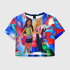 Женская футболка Crop-top 3D с принтом Две подружки в Санкт-Петербурге, 100% полиэстер | круглая горловина, длина футболки до линии талии, рукава с отворотами | девочкам | девушкам | друзья | лучшей подруге | подруги