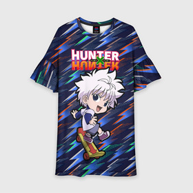 Детское платье 3D с принтом Киллуа Hunter x Hunter в Санкт-Петербурге, 100% полиэстер | прямой силуэт, чуть расширенный к низу. Круглая горловина, на рукавах — воланы | Тематика изображения на принте: anime | hunter | hunter x hunter | killua | zoldyck | аниме | зодиак | охотник | охотники