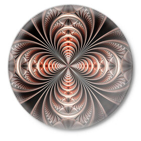 Значок с принтом Зеркальная спираль в Санкт-Петербурге,  металл | круглая форма, металлическая застежка в виде булавки | зеркало | зеркальный рисунок | серебренный рисунок | серебро | спираль | туннель | цветок