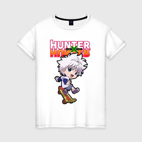 Женская футболка хлопок с принтом Киллуа Hunter x Hunter в Санкт-Петербурге, 100% хлопок | прямой крой, круглый вырез горловины, длина до линии бедер, слегка спущенное плечо | anime | hunter | hunter x hunter | killua | zoldyck | аниме | зодиак | охотник | охотники