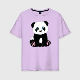 Женская футболка хлопок Oversize с принтом Милая пандочка в Санкт-Петербурге, 100% хлопок | свободный крой, круглый ворот, спущенный рукав, длина до линии бедер
 | маленькая панда | милая панда | милая пандочка | мультяшная панда | мультяшная пандочка | панда | панда арт | панда милашка | панда мульт | панда нарисована | панда рисунок | пандочка