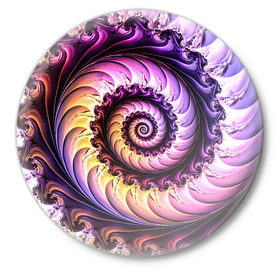 Значок с принтом Спираль улитки в Санкт-Петербурге,  металл | круглая форма, металлическая застежка в виде булавки | волна | волны | желтый | раковина улитки | розовый | синий | спираль | улитка | фиолетовый