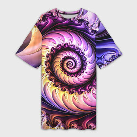 Платье-футболка 3D с принтом Спираль улитки в Санкт-Петербурге,  |  | волна | волны | желтый | раковина улитки | розовый | синий | спираль | улитка | фиолетовый
