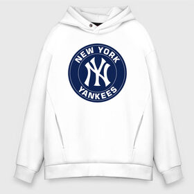 Мужское худи Oversize хлопок с принтом New York Yankees в Санкт-Петербурге, френч-терри — 70% хлопок, 30% полиэстер. Мягкий теплый начес внутри —100% хлопок | боковые карманы, эластичные манжеты и нижняя кромка, капюшон на магнитной кнопке | 