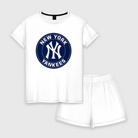 Женская пижама с шортиками хлопок с принтом New York Yankees в Санкт-Петербурге, 100% хлопок | футболка прямого кроя, шорты свободные с широкой мягкой резинкой | 
