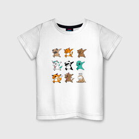 Детская футболка хлопок с принтом DAB & ANIMALS в Санкт-Петербурге, 100% хлопок | круглый вырез горловины, полуприлегающий силуэт, длина до линии бедер | animals | cat | dab | dog | fox | дэб | единорог | единорог дэб | животные | инопланетянин | конь | кот дэб | кошка | ленивец | лиса | лиса дэб | лошадь | медведь | медведь дэб | панда | панда дэб | собака | собака дэб