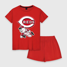 Женская пижама с шортиками хлопок с принтом Cincinnati reds в Санкт-Петербурге, 100% хлопок | футболка прямого кроя, шорты свободные с широкой мягкой резинкой | baseball | cincinnati | gamer | reds | sport | team | usa | бейсбол | игрок | спорт | сша | цинциннати