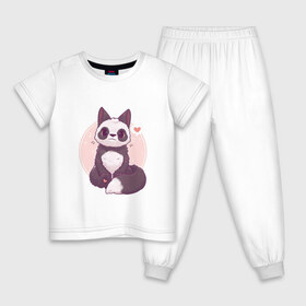 Детская пижама хлопок с принтом Лисья панда в Санкт-Петербурге, 100% хлопок |  брюки и футболка прямого кроя, без карманов, на брюках мягкая резинка на поясе и по низу штанин
 | арт | белый | лиса | любовь | мило | милота | мимишка | панда | рисунок | сердце | чёрно белый | чёрный