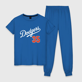 Женская пижама хлопок с принтом Los Angeles Dodgers в Санкт-Петербурге, 100% хлопок | брюки и футболка прямого кроя, без карманов, на брюках мягкая резинка на поясе и по низу штанин | baseball | los angeles | sport.лос анджелес | team | usa | бейсбол | спорт | сша