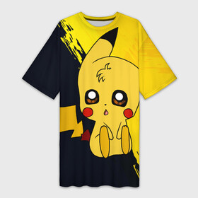 Платье-футболка 3D с принтом Пикачу Pikachu в Санкт-Петербурге,  |  | anime | baby | cartoon | cute | kawaii | pika pika | pokemon | аниме | анимешникам | глаза | детям | зайчик | зверек | кавайный | кот | котенок | кролик | малыш | милый | мордочка | мультфильмы | няшный | пика пика | пикачу