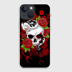 Чехол для iPhone 13 mini с принтом Череп и змея в Санкт-Петербурге,  |  | rose | skull | snake | змей | змея | розочки | розы | цветы | череп | черепок | черепушка