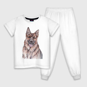 Детская пижама хлопок с принтом Овчарка в Санкт-Петербурге, 100% хлопок |  брюки и футболка прямого кроя, без карманов, на брюках мягкая резинка на поясе и по низу штанин
 | акварель | животные | звери | краски | овчарка | песокафе | питомцы | рисунок | собаки