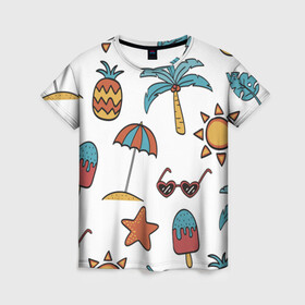Женская футболка 3D с принтом Отпуск в Санкт-Петербурге, 100% полиэфир ( синтетическое хлопкоподобное полотно) | прямой крой, круглый вырез горловины, длина до линии бедер | summer | ананас | ананасы | гаваи | гавайская | звезда | звёзды | зонт | лето | мороженное | отдых | отпуск | очки | пальма | пальмы | пляж | солнце | туризм | туристическая