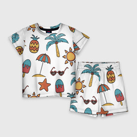 Детский костюм с шортами 3D с принтом Отпуск в Санкт-Петербурге,  |  | Тематика изображения на принте: summer | ананас | ананасы | гаваи | гавайская | звезда | звёзды | зонт | лето | мороженное | отдых | отпуск | очки | пальма | пальмы | пляж | солнце | туризм | туристическая