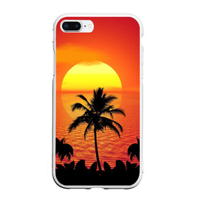 Чехол для iPhone 7Plus/8 Plus матовый с принтом Пальмы на фоне моря в Санкт-Петербурге, Силикон | Область печати: задняя сторона чехла, без боковых панелей | summer | восход | гаваи | гавайская | закат | лето | море | океан | отдых | отпуск | пальма | пальмы | солнце | туризм | туристическая
