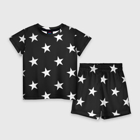 Детский костюм с шортами 3D с принтом Звёзды в Санкт-Петербурге,  |  | black | stars | астро | белые звёзды | звезда | звёздочка | звездочки | черный
