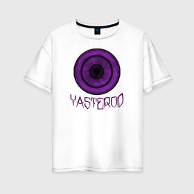 Женская футболка хлопок Oversize с принтом YASTEROD big в Санкт-Петербурге, 100% хлопок | свободный крой, круглый ворот, спущенный рукав, длина до линии бедер
 | eye | purple | rinnegan | yasterod | глаз | риннеган | фиолетовый