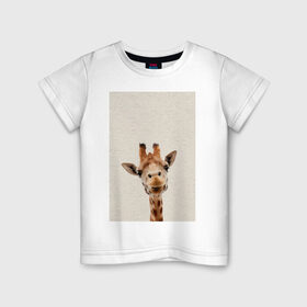 Детская футболка хлопок с принтом жираф в Санкт-Петербурге, 100% хлопок | круглый вырез горловины, полуприлегающий силуэт, длина до линии бедер | Тематика изображения на принте: giraffe | zoo | африканский жираф | жираф | жираф из зоопарка | жирафик | зоопарк