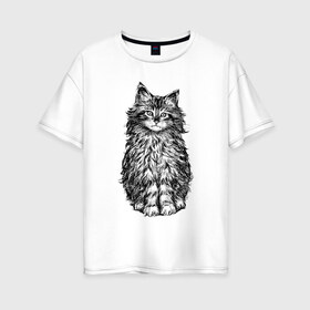 Женская футболка хлопок Oversize с принтом Пушистый котенок в Санкт-Петербурге, 100% хлопок | свободный крой, круглый ворот, спущенный рукав, длина до линии бедер
 | белый котенок | кот | котенок | коты | котята | кошечка | кошка | кошки | милые котята | милый котенок | няшки | пушистый котенок