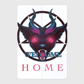 Магнитный плакат 2Х3 с принтом Welcome home в Санкт-Петербурге, Полимерный материал с магнитным слоем | 6 деталей размером 9*9 см | demon | devil | hell | home | welcome | готика | демон | дьявол | кот | надпись | пентаграмма | рога | сфинкс | черт
