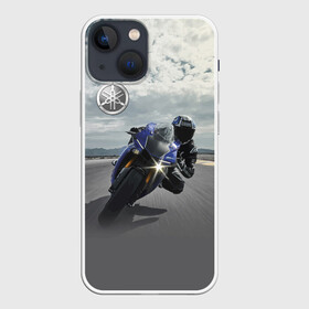 Чехол для iPhone 13 mini с принтом Yamaha в Санкт-Петербурге,  |  | clouds | helmet | motorcycle | racer | road | route | sky | speed | yamaha | гонщик | дорога | мотоцикл | небо | облака | скорость | трасса | шлем