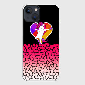 Чехол для iPhone 13 с принтом Dabbing heart Pink Unicorn в Санкт-Петербурге,  |  | cute | little pony | rainbow | tik tok | градиент | грива | девочкам | детям | единорог | кавайный | лайк | лошадь | любовь | милый | мозаика | пегас | подростковые | пони | радуга | радужный | сердце | соты | танец