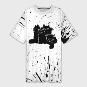 Платье-футболка 3D с принтом Черные котейки в Санкт-Петербурге,  |  | baby | cat | cute | kitty | аниме | анимешные | брызги красок | глаза | детям | животные | зверек | кавайный | киска | кот | котята | кошак | кошечка | кошка | малыши | милые | мордочка | няшные | прикольные