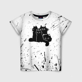 Детская футболка 3D с принтом Черные котейки в Санкт-Петербурге, 100% гипоаллергенный полиэфир | прямой крой, круглый вырез горловины, длина до линии бедер, чуть спущенное плечо, ткань немного тянется | baby | cat | cute | kitty | аниме | анимешные | брызги красок | глаза | детям | животные | зверек | кавайный | киска | кот | котята | кошак | кошечка | кошка | малыши | милые | мордочка | няшные | прикольные