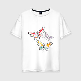 Женская футболка хлопок Oversize с принтом Бабочки в Санкт-Петербурге, 100% хлопок | свободный крой, круглый ворот, спущенный рукав, длина до линии бедер
 | бабочки | девушкам | полет