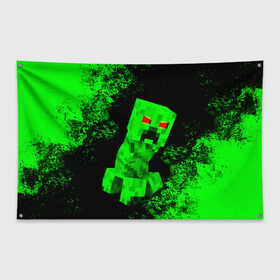Флаг-баннер с принтом MINECRAFT CREEPER в Санкт-Петербурге, 100% полиэстер | размер 67 х 109 см, плотность ткани — 95 г/м2; по краям флага есть четыре люверса для крепления | creeper | game | minecraft | блоки | игра | квадраты | компьютерная | крипер | криппер | майнкрафт | огонь