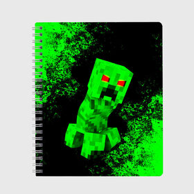Тетрадь с принтом MINECRAFT CREEPER в Санкт-Петербурге, 100% бумага | 48 листов, плотность листов — 60 г/м2, плотность картонной обложки — 250 г/м2. Листы скреплены сбоку удобной пружинной спиралью. Уголки страниц и обложки скругленные. Цвет линий — светло-серый
 | Тематика изображения на принте: creeper | game | minecraft | блоки | игра | квадраты | компьютерная | крипер | криппер | майнкрафт | огонь