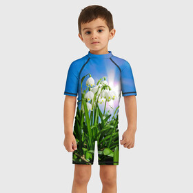 Детский купальный костюм 3D с принтом Подснежники в Санкт-Петербурге, Полиэстер 85%, Спандекс 15% | застежка на молнии на спине | зелень | подснежник | подснежники | природа | природный | растение | растения | флора | цветок | цветочек | цветы