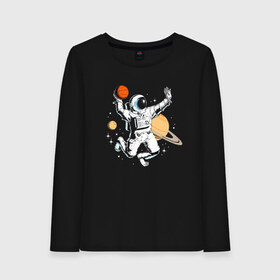 Женский лонгслив хлопок с принтом Space bascetball в Санкт-Петербурге, 100% хлопок |  | ball | bascetball | cosmonaut | cosmos | gloves | moon | saturn | space | spacesuit | star | баскетбол | звезда | космонавт | луна | мяч | перчатки | пространство | сатурн | скафандр