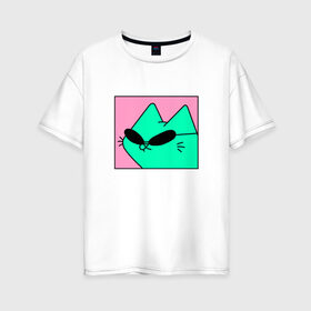 Женская футболка хлопок Oversize с принтом Кот в очках в Санкт-Петербурге, 100% хлопок | свободный крой, круглый ворот, спущенный рукав, длина до линии бедер
 | иллюстрация | кот | мем | мемы | рисунок | смешно | современно