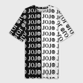 Платье-футболка 3D с принтом Логотип джо джо паттерн черно белый в Санкт-Петербурге,  |  | anime | jojo | jojo’s bizarre adventure | аниме | анимэ | биззаре адвенчер | джо | джо джо | джоджо | джонатан джостар | дзёсукэ хигасиката | дзётаро кудзё | жожо | игги | кира | лого | манга | невероятные приключения